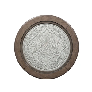 Liberty Furniture Heartland Round Glass/Wood Ceiling Tile Cocktail Table, Antique White/Tobacco