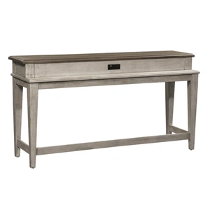Liberty Furniture Heartland Rectangular Wood Console Bar Table w/Charging Station, Antique White/Tobacco