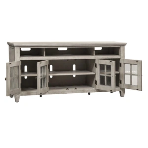 Liberty Furniture Heartland 66-inch Wood 4-Door Entertainment TV Stand, Antique White/Tobacco