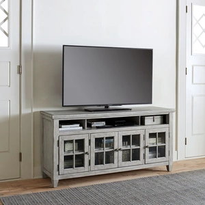 Liberty Furniture Heartland 4-Door Entertainment Center | Vintage Farmhouse, Antique White/Tobacco