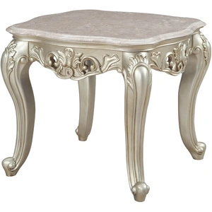 ACME Gorsedd End Table w/Marble Top, Antique White