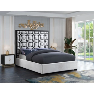 Meridian Furniture Taj Velvet Queen Size Bed, Cream