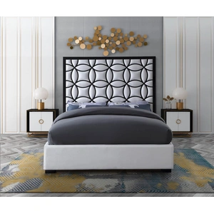 Meridian Furniture Taj Velvet Queen Size Bed, Cream
