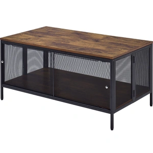 ACME Winam Wood/Metal Rectangular Coffee Table, Antique Oak/Black