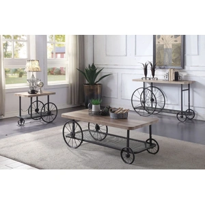 ACME Francie Wood/Metal Rectangular End Table, Oak/Antique Gray