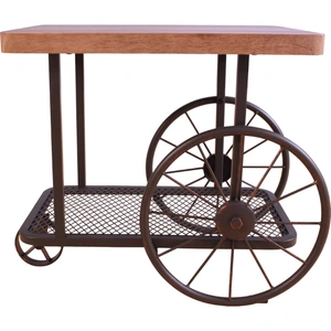 ACME Francie Wood/Metal Rectangular End Table, Oak/Antique Gray