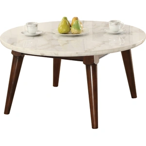 ACME Gasha Marble/Wood Round Coffee Table Set, White/Walnut