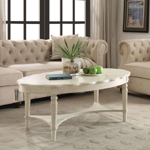 ACME Fordon Wood Oval Coffee Table, Antique White