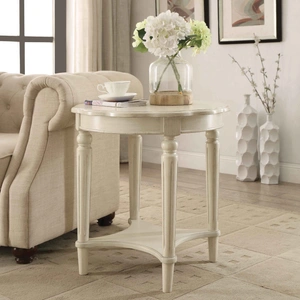 ACME Fordon Wood Round End Table, Antique White