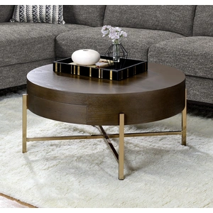 ACME Weyton Wood/Metal Round Storage Coffee Table w/Drawer, Dark Oak