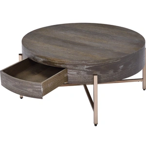 ACME Weyton Wood/Metal Round Storage Coffee Table w/Drawer, Dark Oak