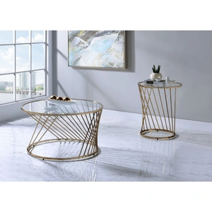 ACME Bluelipe Glass/Metal Round Coffee Table, Clear/Champagne