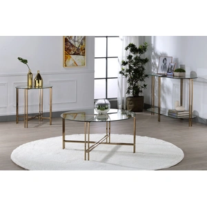 ACME Veises Glass/Metal Oval Sofa Table, Clear/Champagne