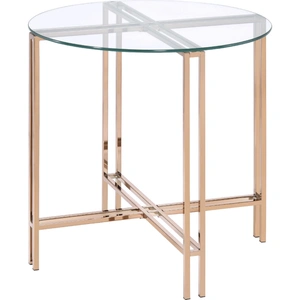 ACME Veises Glass/Metal Round End Table, Clear/Champagne