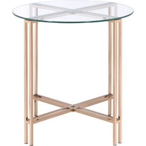 ACME Veises Glass/Metal Round End Table, Clear/Champagne