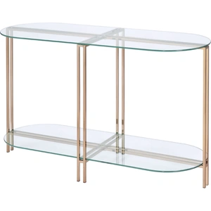 ACME Veises Glass/Metal Oval Sofa Table, Clear/Champagne