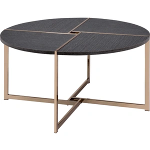 ACME Bromia Wood/Metal Round Coffee Table Set, Black/Champagne