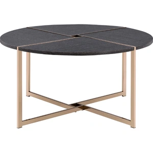 ACME Bromia Wood/Metal Round Coffee Table Set, Black/Champagne