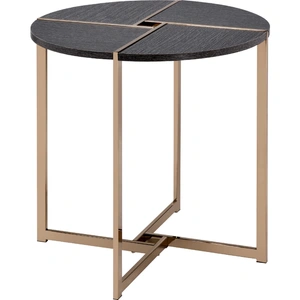 ACME Bromia Wood/Metal Round End Table, Black/Champagne