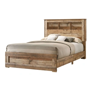 Lifestyle Furniture SM 8311 Wood Panel Bedroom Set w/Bookcase Headboard, Antique Natural Finish