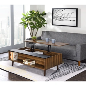 ACME Avala Wood Rectangular Storage Lift Top Coffee Table, Walnut/Black