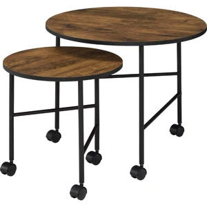 ACME Oblis 2-Piece Wood/Metal Round Nesting Coffee Table w/Castors, Brown