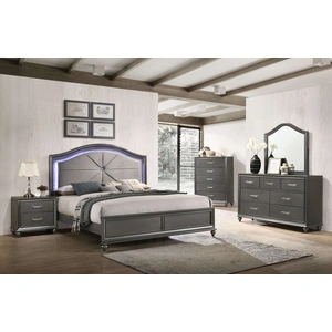 Lifestyle Furniture SM 8318A Wood Panel LED Bedroom Set, Pewter