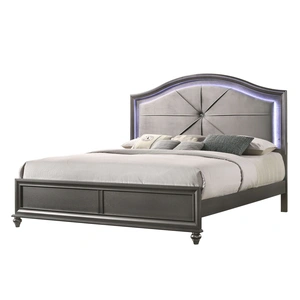 Lifestyle Furniture SM 8318A Wood Panel LED Bed, Pewter
