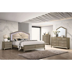 Lifestyle Furniture SM 8318G Wood Panel LED Bedroom Set, Gold