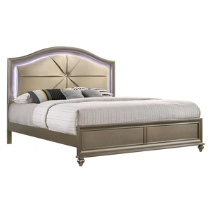 Lifestyle Furniture SM 8318G Wood Panel LED Bedroom Set, Gold