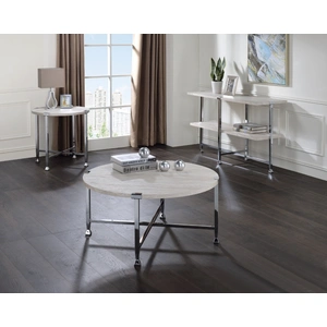 ACME Brecon Wood Round Coffee Table Set, White Oak