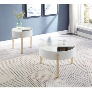 ACME Bodfish Wood Round Storage End Table, White