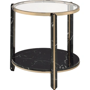 ACME Thistle Glass/Faux Marble Round End Table, Black