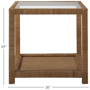 Universal Furniture Long Key Glass/Rattan Square End Table, Natural