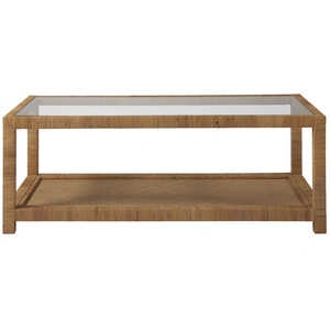 Universal Furniture Long Key Rattan/Glass Rectangular Coffee Table, Brown