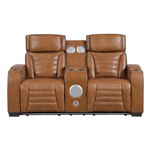 Homelegance Cyber Leather Power Double Reclining Loveseat with Center Console, LED Lighting, Speakers & Air Massage