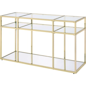 ACME Uchenna Glass/Metal Rectangular Sofa Table, Clear/Gold
