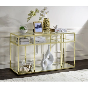 ACME Uchenna Glass/Metal Rectangular Sofa Table, Clear/Gold