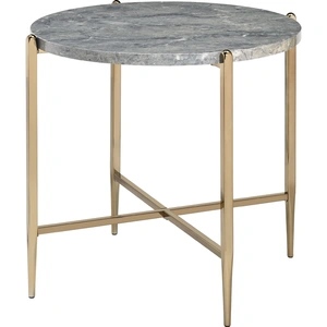 ACME Tainte Faux Marble Round End Table, Gray