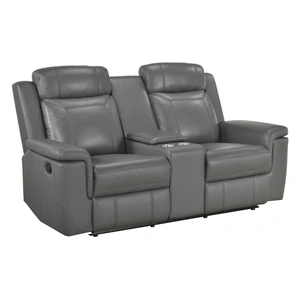 Homelegance 8379 Upholstered Double Reclining Loveseat with Console & Receptacles