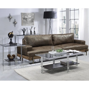 ACME Liddell Glass Top Rectangular End Table, Clear/Gray