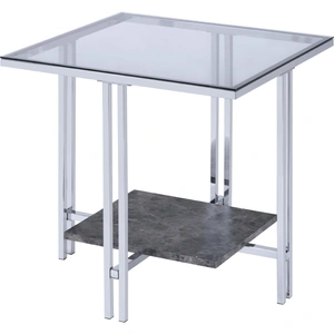 ACME Liddell Glass Top Rectangular End Table, Clear/Gray