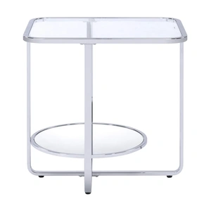 ACME Hollo Mirrored Glass/Metal Rectangular End Table, Chrome