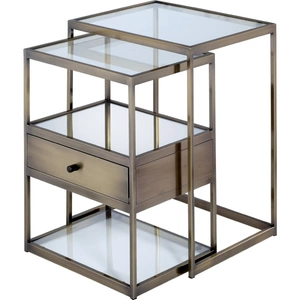 ACME Enca 2-Piece Glass/Metal Nesting Tables Set, Antique Brass