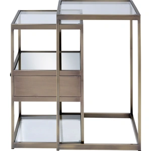 ACME Enca 2-Piece Glass/Metal Nesting Tables Set, Antique Brass
