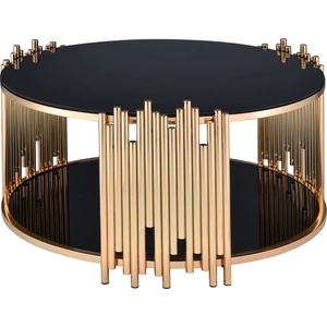 ACME Tanquin Glass/Metal Round Coffee Table Set, Black/Gold