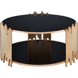 ACME Tanquin Glass/Metal Round Coffee Table Set, Black/Gold