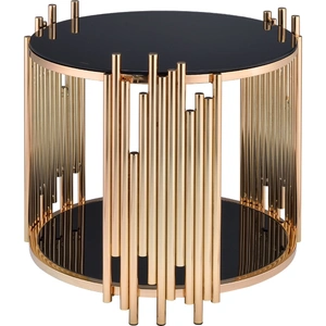 ACME Tanquin Glass/Metal Round End Table, Black/Gold