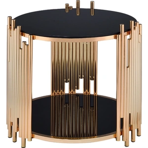 ACME Tanquin Glass/Metal Round End Table, Black/Gold