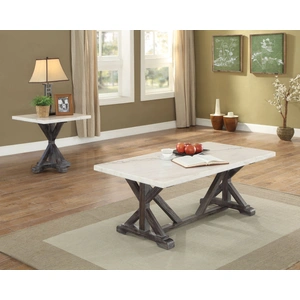 ACME Romina Marble/Wood End Table, White/Weathered Espresso